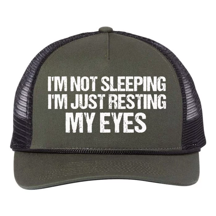 Funny Dad Quote I Am Not Sleeping I'm Just Resting My Eyes Retro Rope Trucker Hat Cap