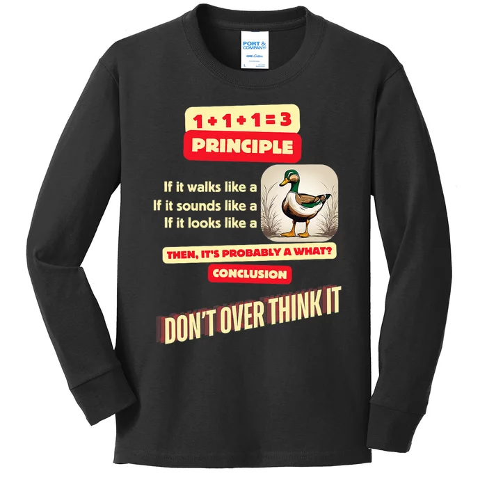 Funny Duck Quote DonT Overthink It Humorous Kids Long Sleeve Shirt