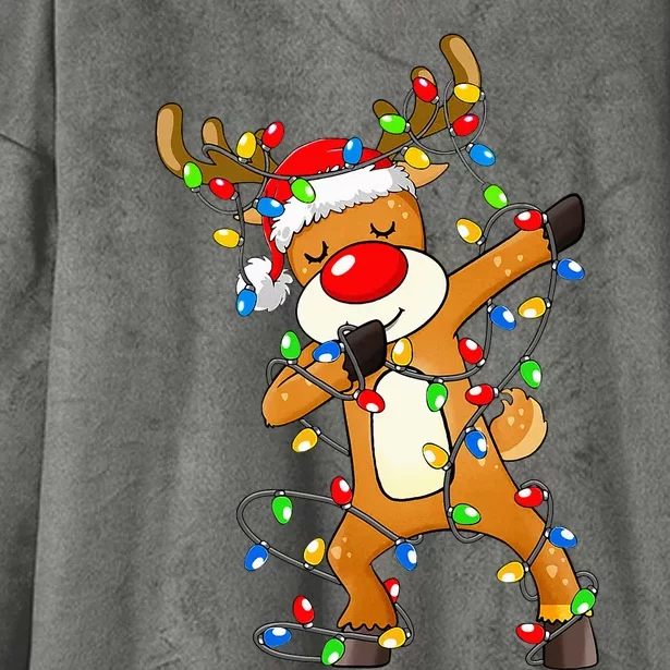 Festive Dabbing Reindeer Santa for Christmas Celebration Hooded Wearable Blanket