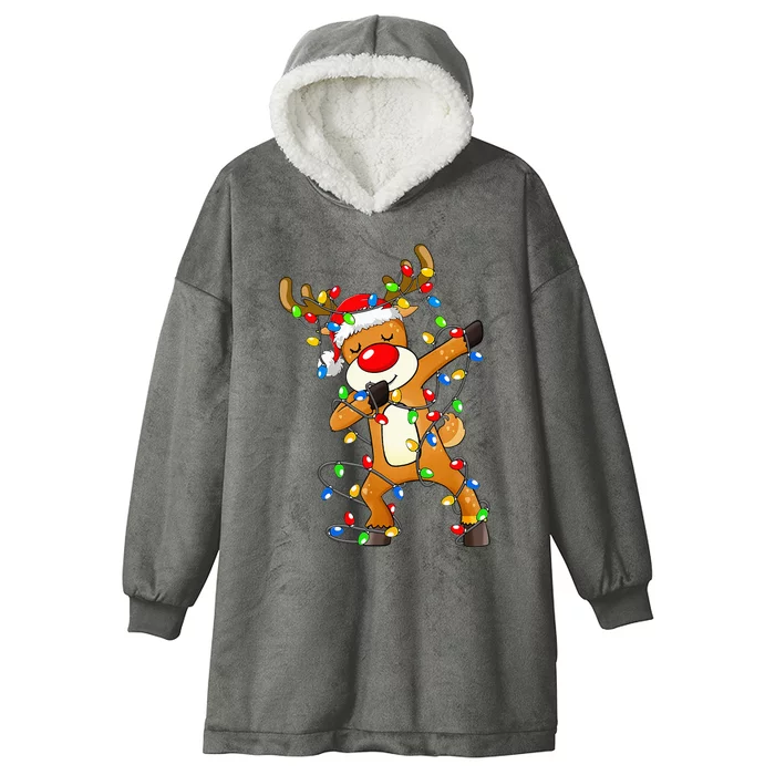 Festive Dabbing Reindeer Santa for Christmas Celebration Hooded Wearable Blanket