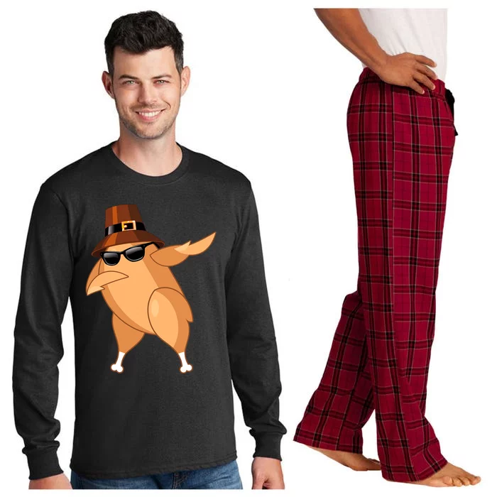 Funny Dabbing Roasted Turkey Thanksgiving Pilgrim Dab Dance Gift Long Sleeve Pajama Set