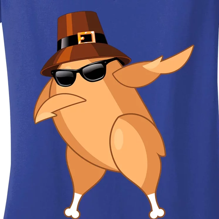 Funny Dabbing Roasted Turkey Thanksgiving Pilgrim Dab Dance Gift Women's V-Neck T-Shirt