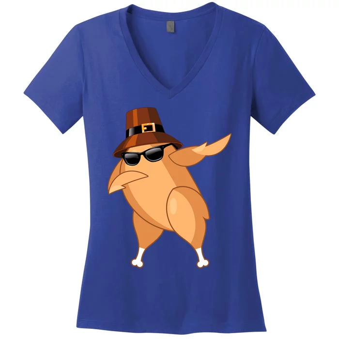 Funny Dabbing Roasted Turkey Thanksgiving Pilgrim Dab Dance Gift Women's V-Neck T-Shirt