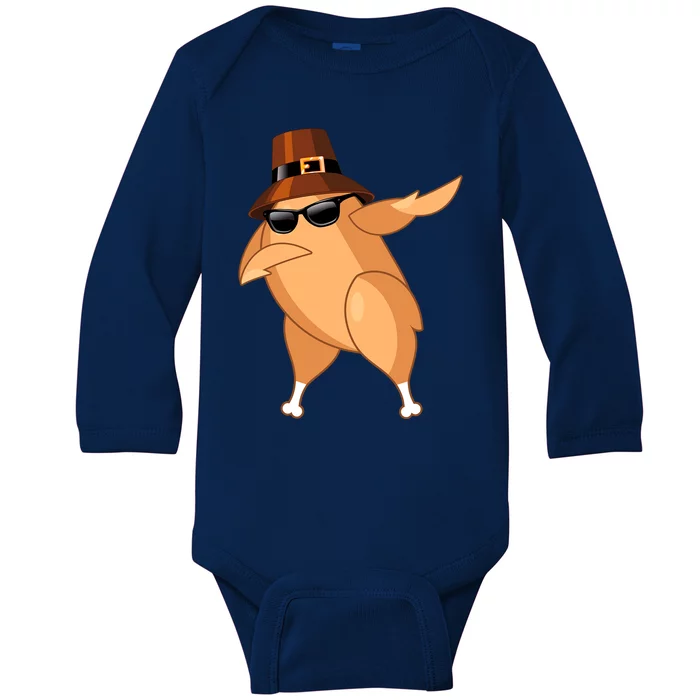 Funny Dabbing Roasted Turkey Thanksgiving Pilgrim Dab Dance Gift Baby Long Sleeve Bodysuit