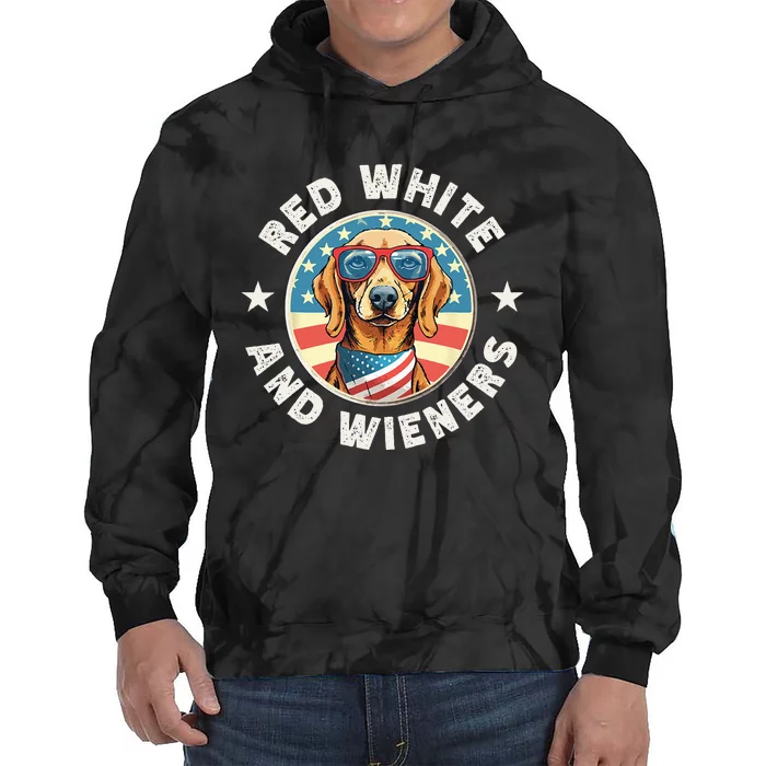 Funny Dachshund Red White and Wieners Weiner Dog 4th of July Tie Dye Hoodie