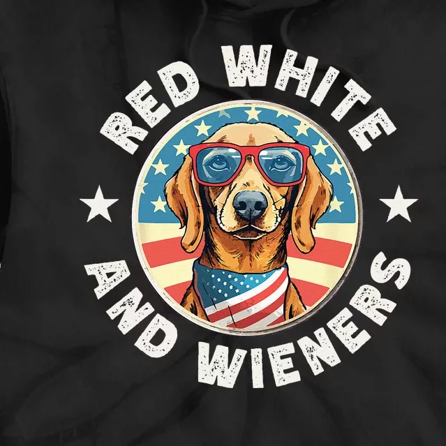 Funny Dachshund Red White and Wieners Weiner Dog 4th of July Tie Dye Hoodie