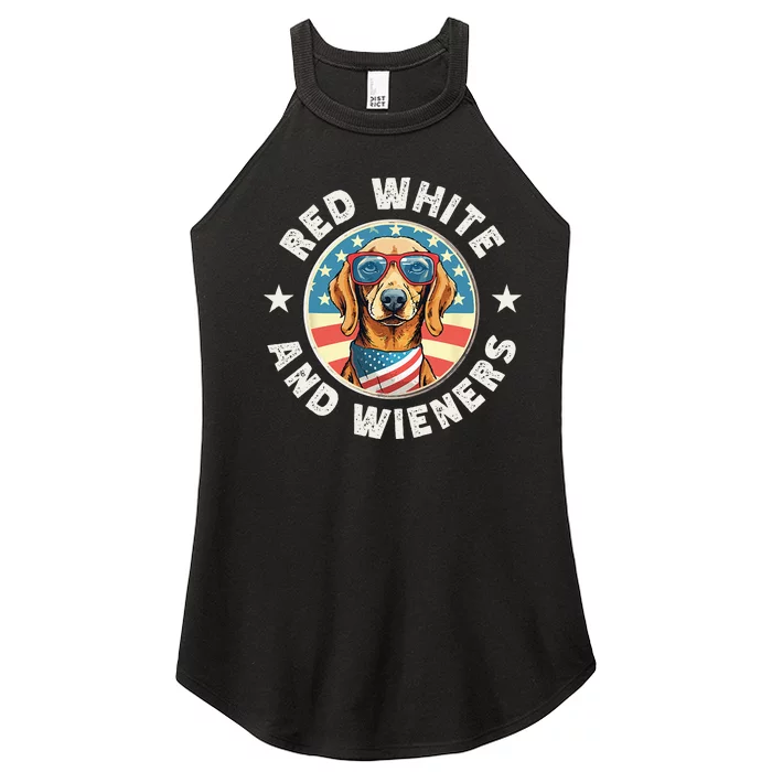 Funny Dachshund Red White and Wieners Weiner Dog 4th of July Women’s Perfect Tri Rocker Tank