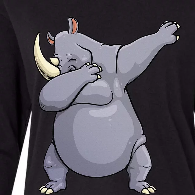 Funny Dabbing Rhinoceros Design For Rhino Lovers Womens Cotton Relaxed Long Sleeve T-Shirt