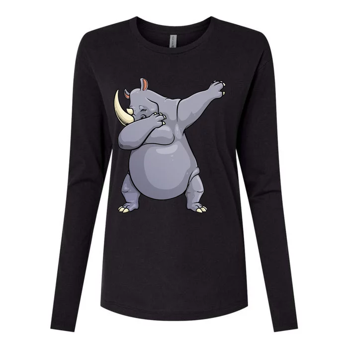 Funny Dabbing Rhinoceros Design For Rhino Lovers Womens Cotton Relaxed Long Sleeve T-Shirt