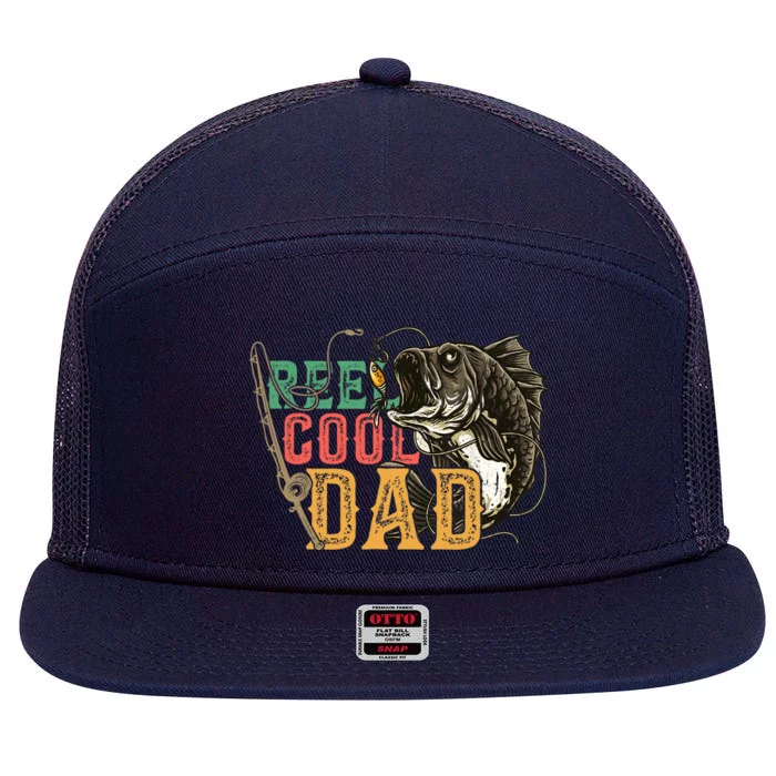 Fathers Day Reel Cool Dad Fishing Lover Fisherman Daddy Papa 7 Panel Mesh Trucker Snapback Hat