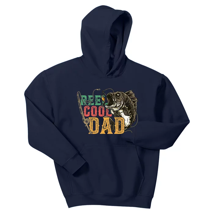 Fathers Day Reel Cool Dad Fishing Lover Fisherman Daddy Papa Kids Hoodie