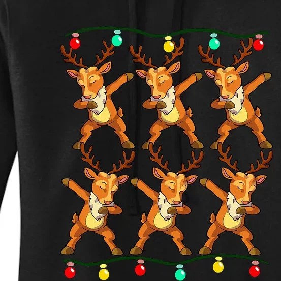 Festive Dabbing Reindeer with Xmas Lights Women's Pullover Hoodie