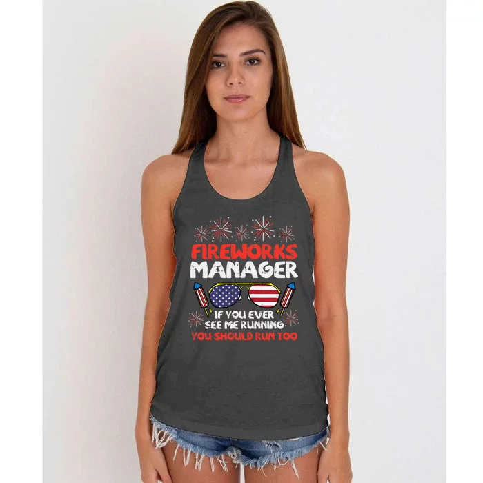 Fireworks Director Run Funny Fourth Of July 4th Women's Knotted Racerback Tank