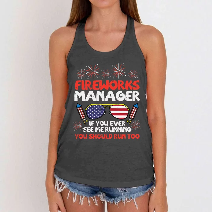 Fireworks Director Run Funny Fourth Of July 4th Women's Knotted Racerback Tank