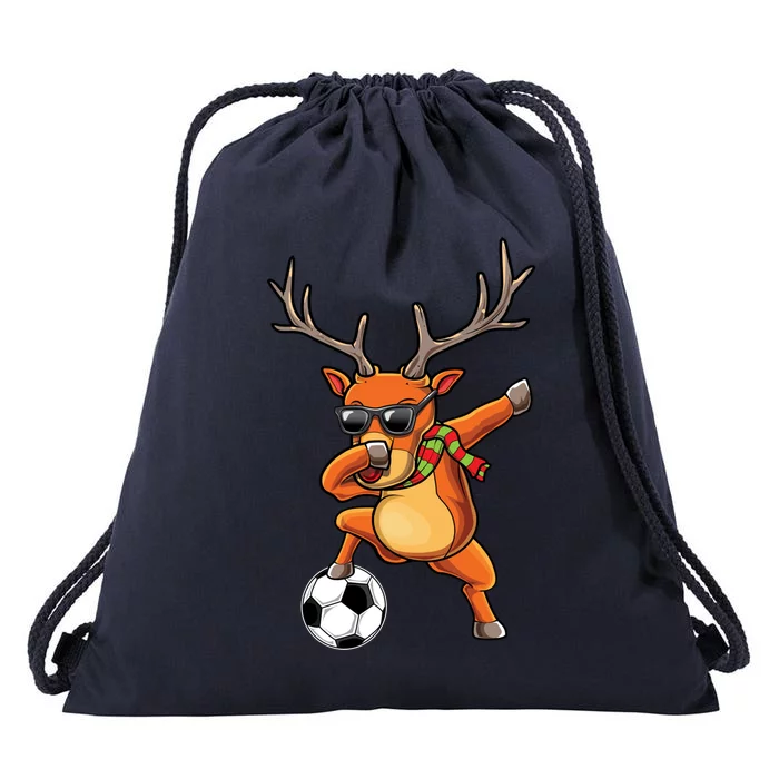 Funny Dabbing Reindeer Dab Christmas Soccer X Mas Funny Gift Drawstring Bag