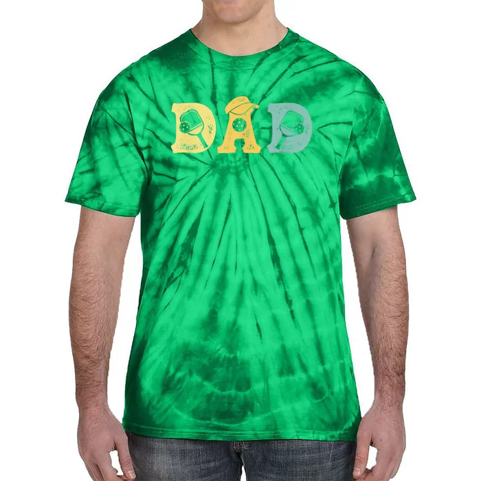 Fathers Day Retro Pickleball Dad Paddles Ball Gift Ideas For Dad Tie-Dye T-Shirt