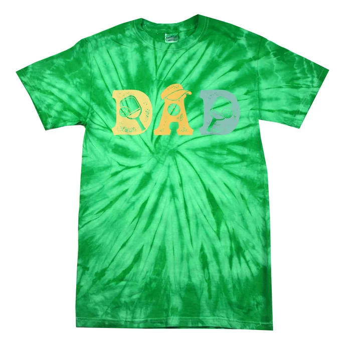 Fathers Day Retro Pickleball Dad Paddles Ball Gift Ideas For Dad Tie-Dye T-Shirt