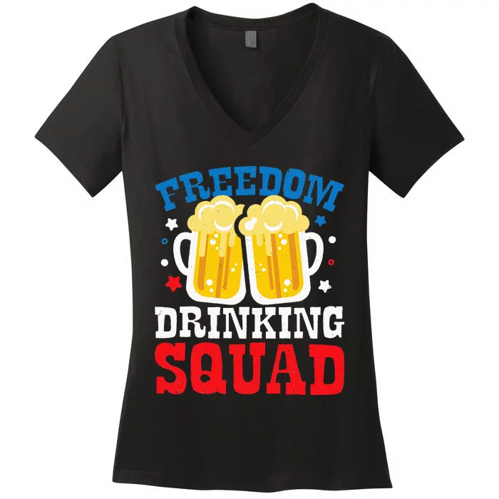 Freedom Drinking Squad Beer Matching 4th Of July Team Gift Women's V-Neck T-Shirt