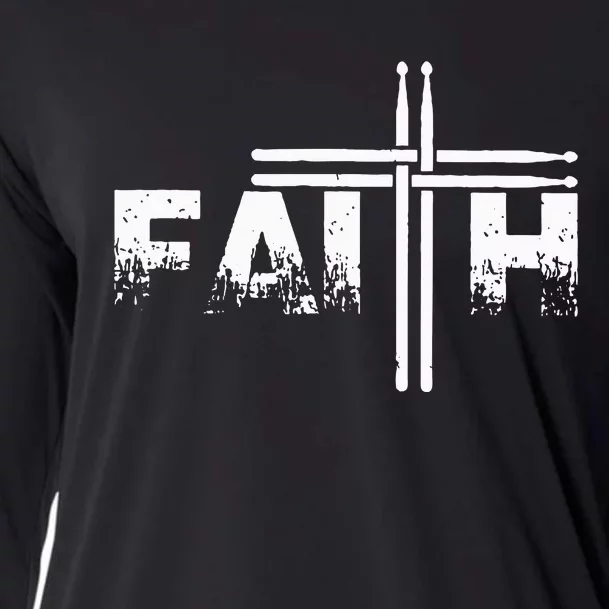 Faith Drum Stick Cross Christian God Jesus Fun Drummer Cooling Performance Long Sleeve Crew