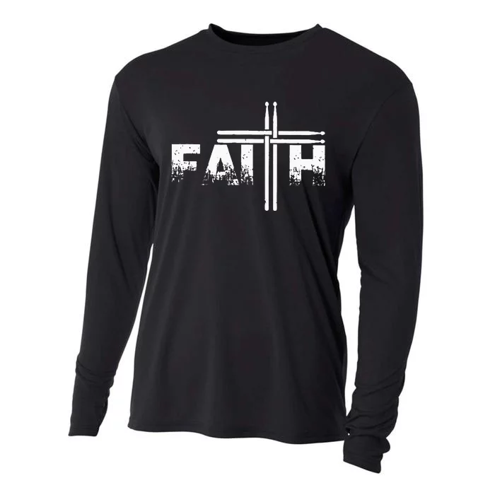 Faith Drum Stick Cross Christian God Jesus Fun Drummer Cooling Performance Long Sleeve Crew