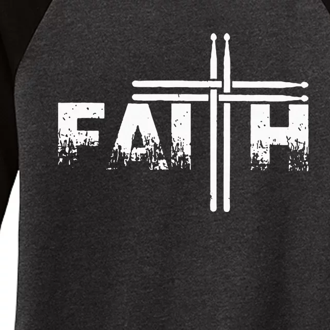 Faith Drum Stick Cross Christian God Jesus Fun Drummer Women's Tri-Blend 3/4-Sleeve Raglan Shirt