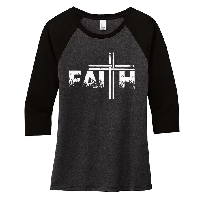 Faith Drum Stick Cross Christian God Jesus Fun Drummer Women's Tri-Blend 3/4-Sleeve Raglan Shirt