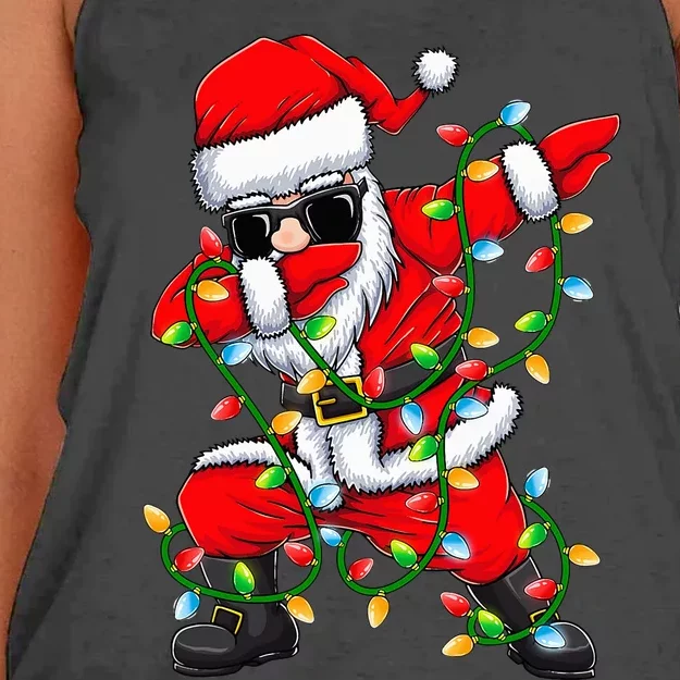 Festive Dabbing Santa with Xmas Lights Perfect Holiday Gifts Women's Knotted Racerback Tank