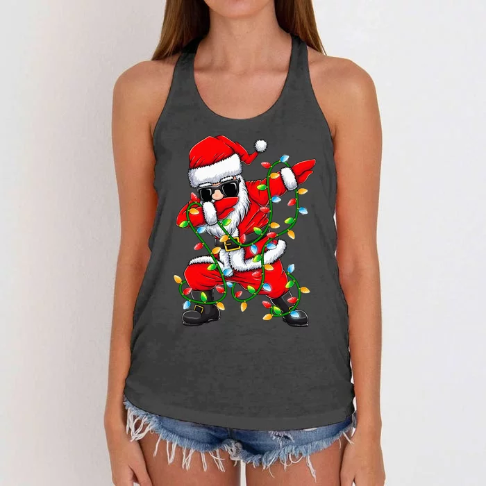 Festive Dabbing Santa with Xmas Lights Perfect Holiday Gifts Women's Knotted Racerback Tank