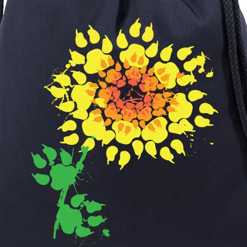 Funny Dog Sunflower Paw Print Gift Animal Lovers Great Gift Drawstring Bag