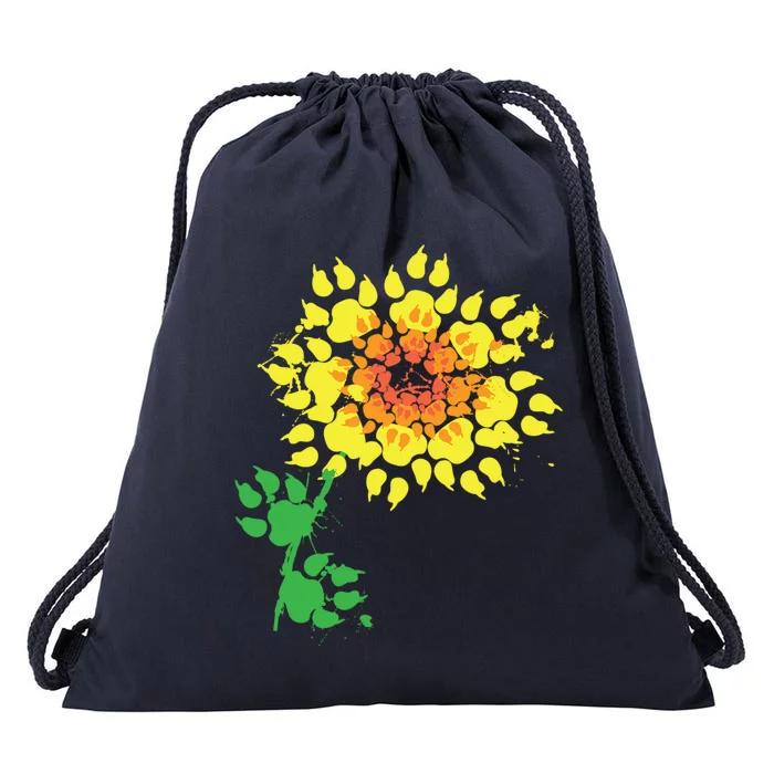 Funny Dog Sunflower Paw Print Gift Animal Lovers Great Gift Drawstring Bag