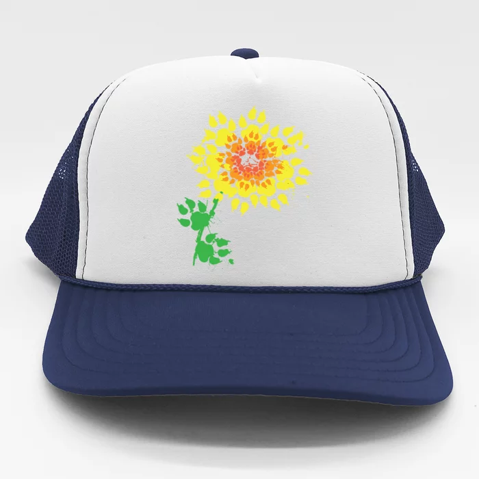 Funny Dog Sunflower Paw Print Gift Animal Lovers Great Gift Trucker Hat