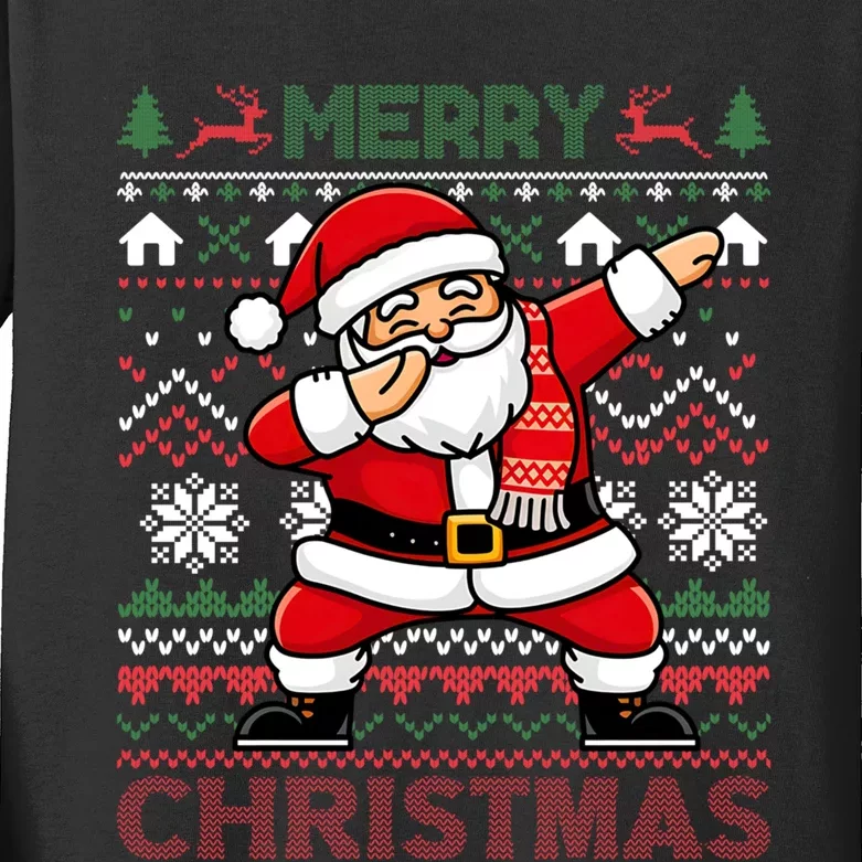 Funny Dabbing Santa Hat Merry Ugly Christmas Tree Xmas Kids Long Sleeve Shirt