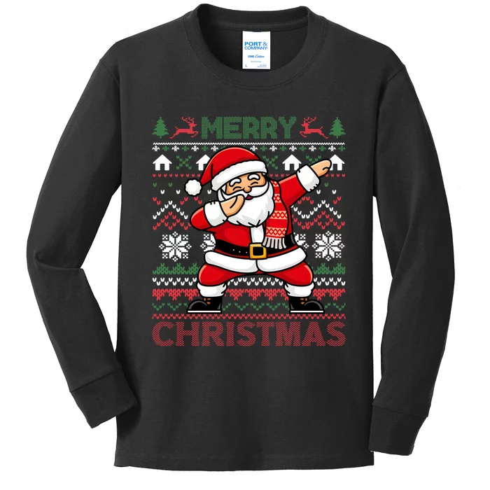 Funny Dabbing Santa Hat Merry Ugly Christmas Tree Xmas Kids Long Sleeve Shirt