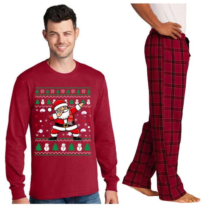 Funny Dabbing Santa Hat Ugly Christmas Tree Xmas Gift Long Sleeve Pajama Set