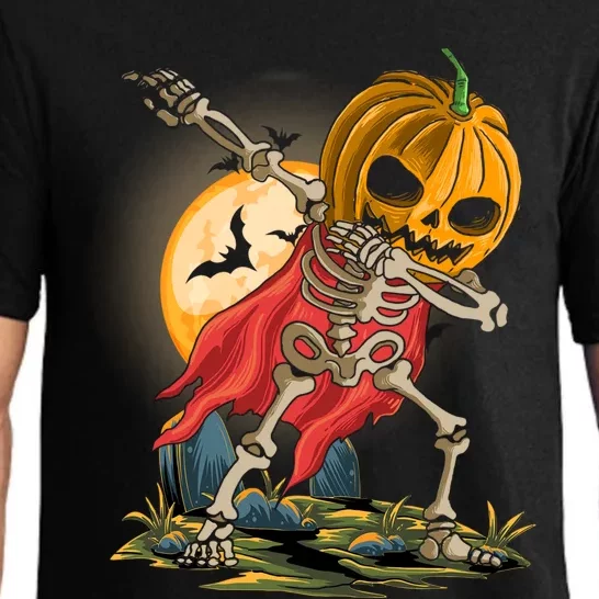 Funny Dabbing Skeleton Pumpkin Costume Dab Happy Halloween Gift Pajama Set