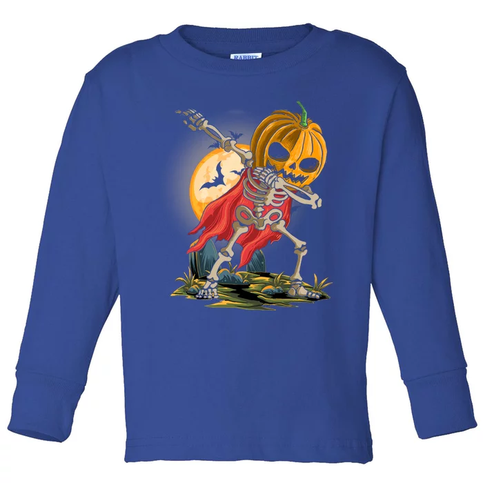 Funny Dabbing Skeleton Pumpkin Costume Dab Happy Halloween Gift Toddler Long Sleeve Shirt