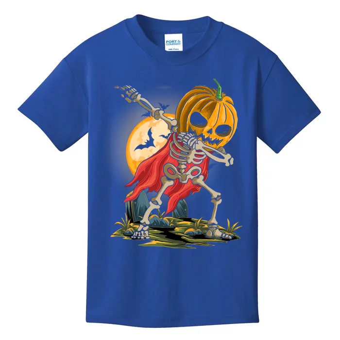 Funny Dabbing Skeleton Pumpkin Costume Dab Happy Halloween Gift Kids T-Shirt