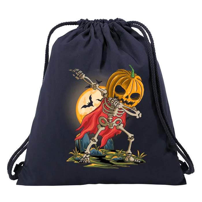 Funny Dabbing Skeleton Pumpkin Costume Dab Happy Halloween Gift Drawstring Bag