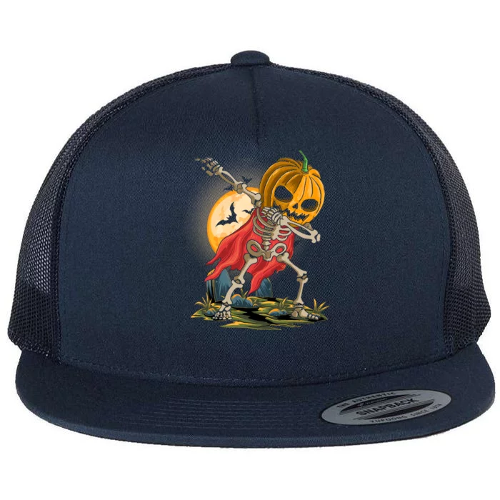 Funny Dabbing Skeleton Pumpkin Costume Dab Happy Halloween Gift Flat Bill Trucker Hat