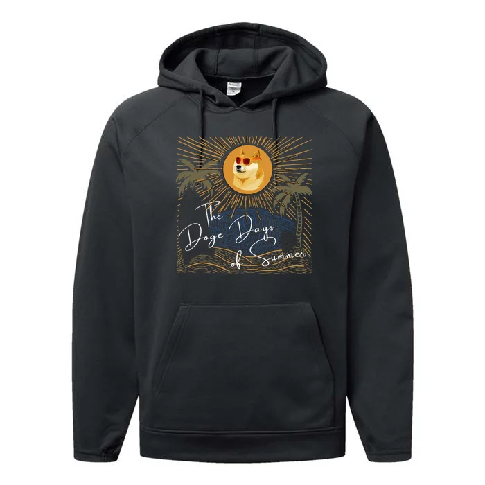 Funny Dogecoin Summer Sun Hodl To The Moon Crypto Currency Performance Fleece Hoodie