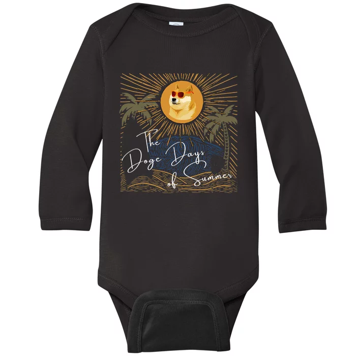 Funny Dogecoin Summer Sun Hodl To The Moon Crypto Currency Baby Long Sleeve Bodysuit