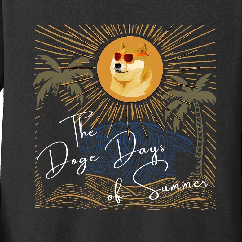 Funny Dogecoin Summer Sun Hodl To The Moon Crypto Currency Kids Long Sleeve Shirt