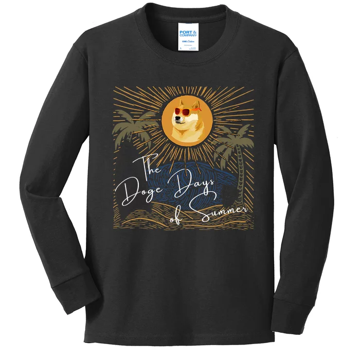 Funny Dogecoin Summer Sun Hodl To The Moon Crypto Currency Kids Long Sleeve Shirt