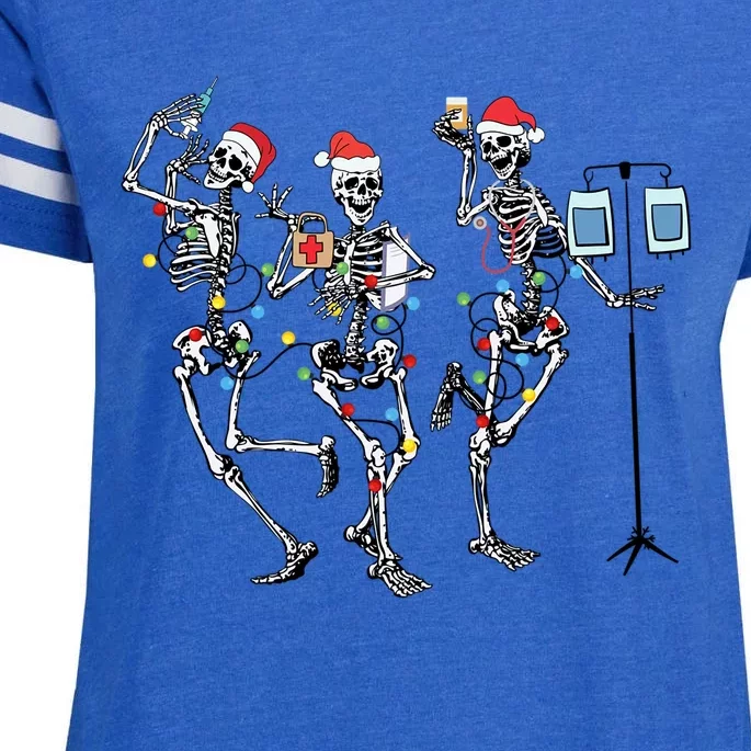 Funny Dancing Skeleton With Santa Hat Christmas Nurse Cute Gift Enza Ladies Jersey Football T-Shirt