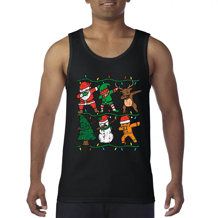 Festive Dabbing Santa Elf Reindeer Pajamas Tank Top