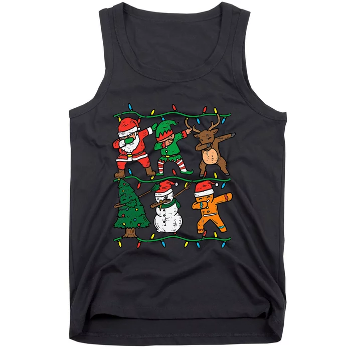 Festive Dabbing Santa Elf Reindeer Pajamas Tank Top