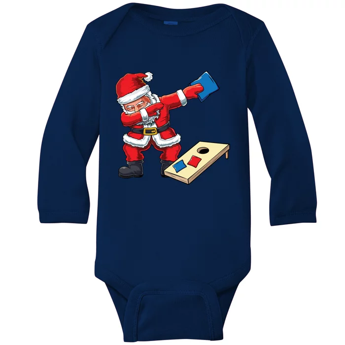 Funny Dabbing Santa Claus Cornhole Christmas Corn Hole Xmas Cool Gift Baby Long Sleeve Bodysuit