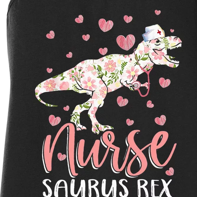 Funny Dinosaur Scrub Nurse Life RN Nursing LPN Floral Mother Women's Racerback Tank