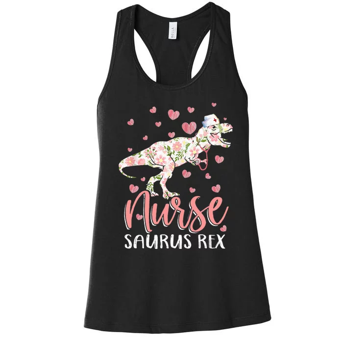 Funny Dinosaur Scrub Nurse Life RN Nursing LPN Floral Mother Women's Racerback Tank