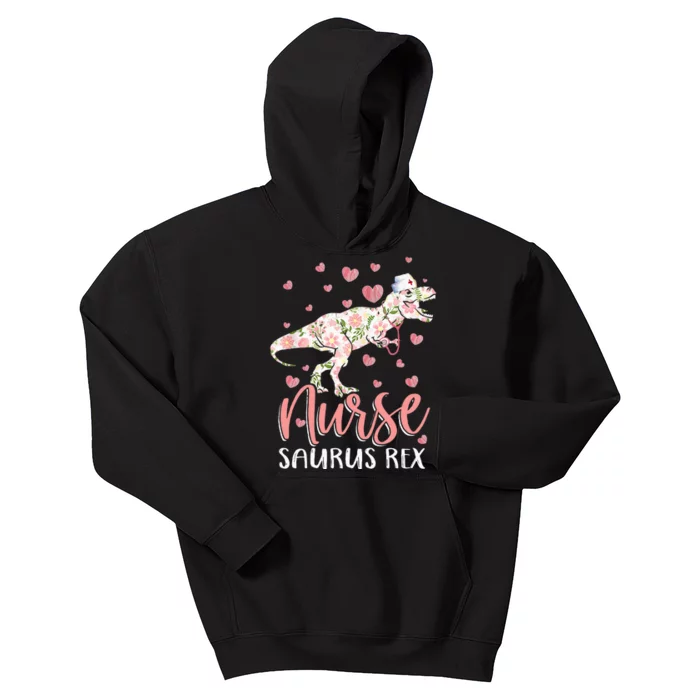 Funny Dinosaur Scrub Nurse Life RN Nursing LPN Floral Mother Kids Hoodie